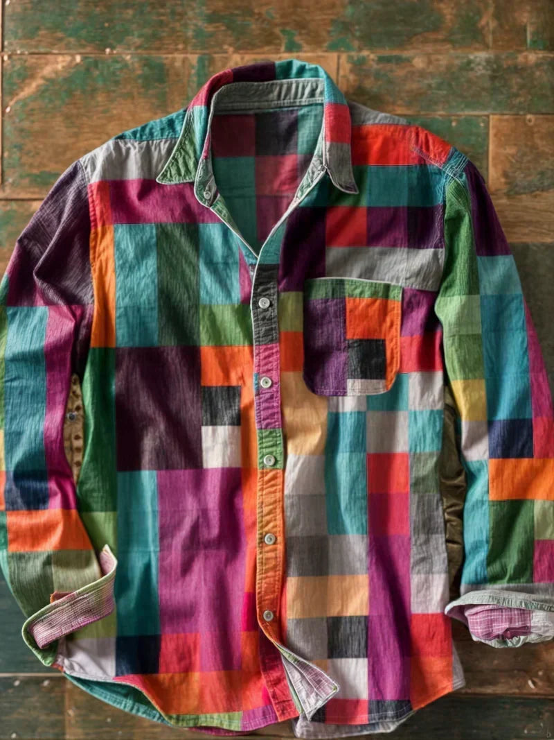 Men's Soft-Touch Patchwork Casual Shirt-Inmodax