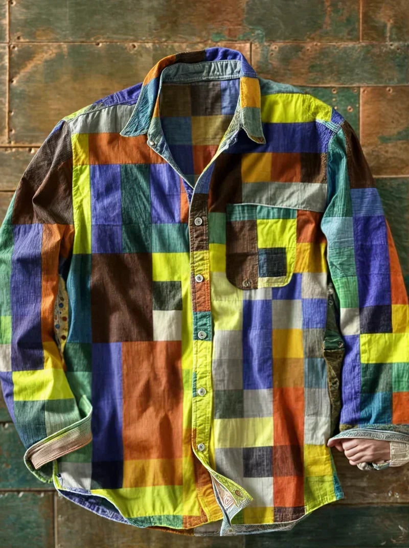 Men's Soft-Touch Patchwork Casual Shirt-Inmodax
