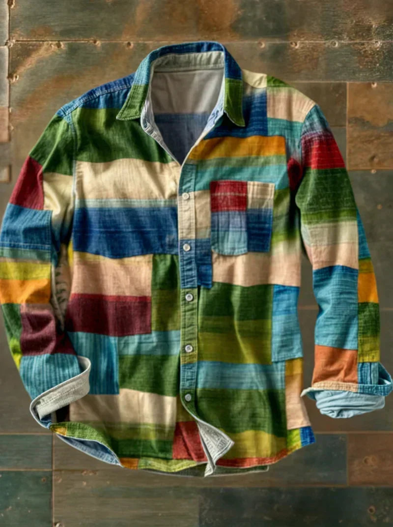 Men's Soft-Touch Patchwork Casual Shirt-Inmodax