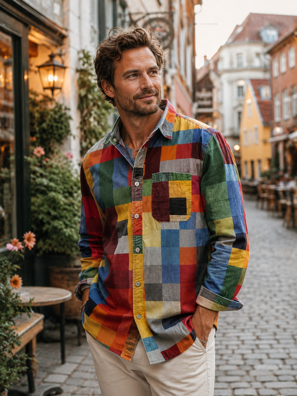Men's Soft-Touch Patchwork Casual Shirt-Inmodax