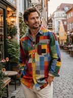 Men's Soft-Touch Patchwork Casual Shirt-Inmodax