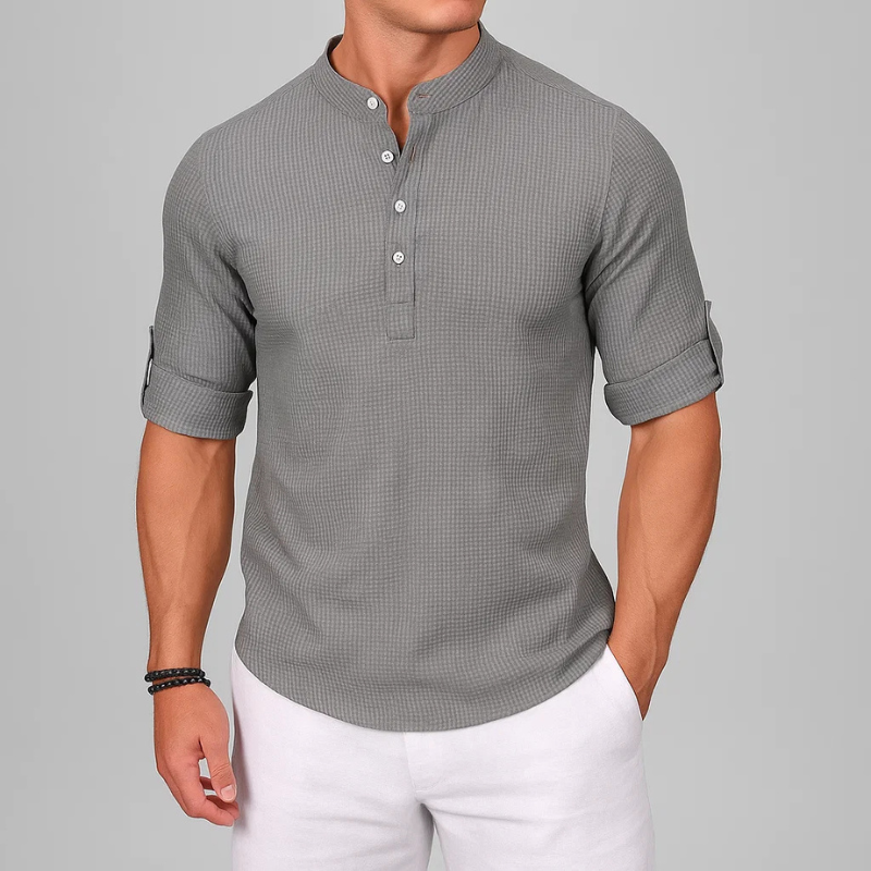 Men's Textured Button-Up Shirt-Inmodax
