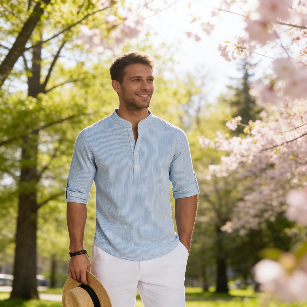 Men's Textured Button-Up Shirt-Inmodax