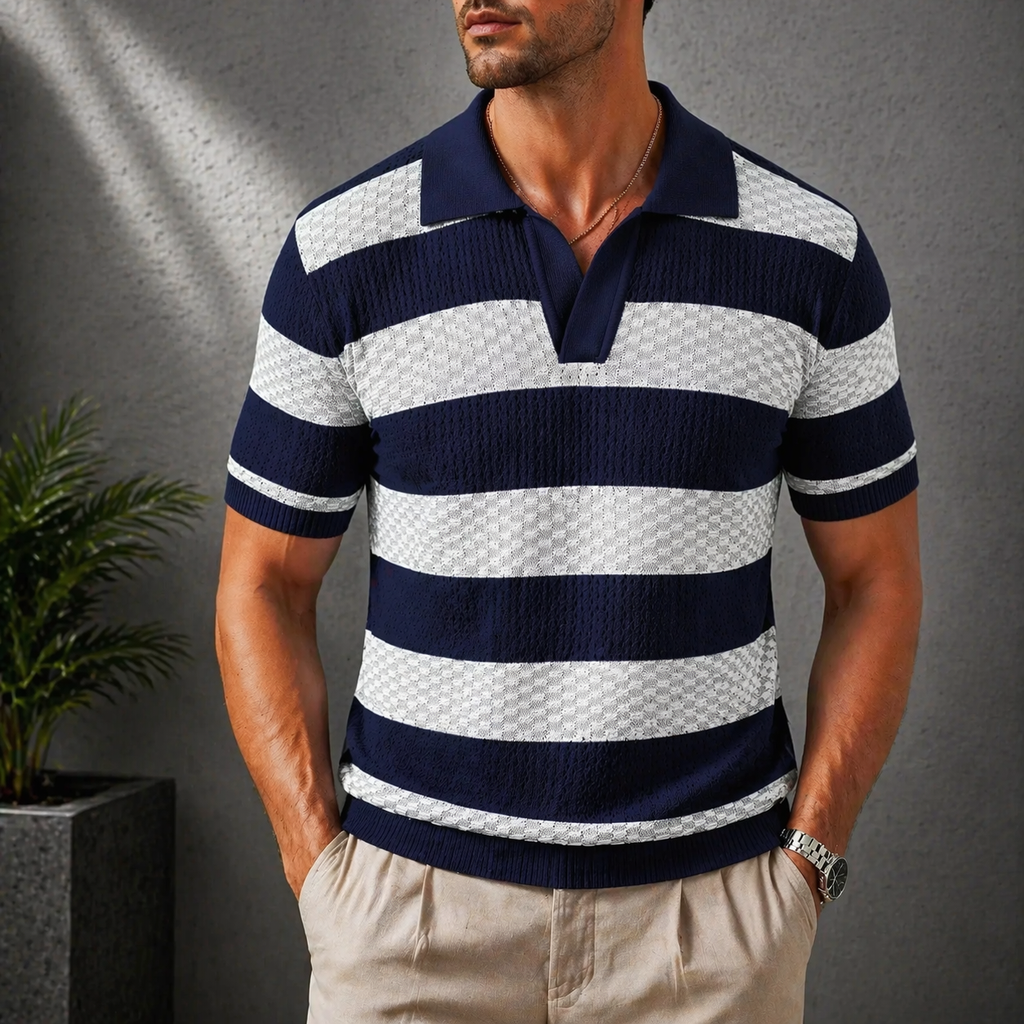 Men's Textured Knit Polo Shirt-Inmodax