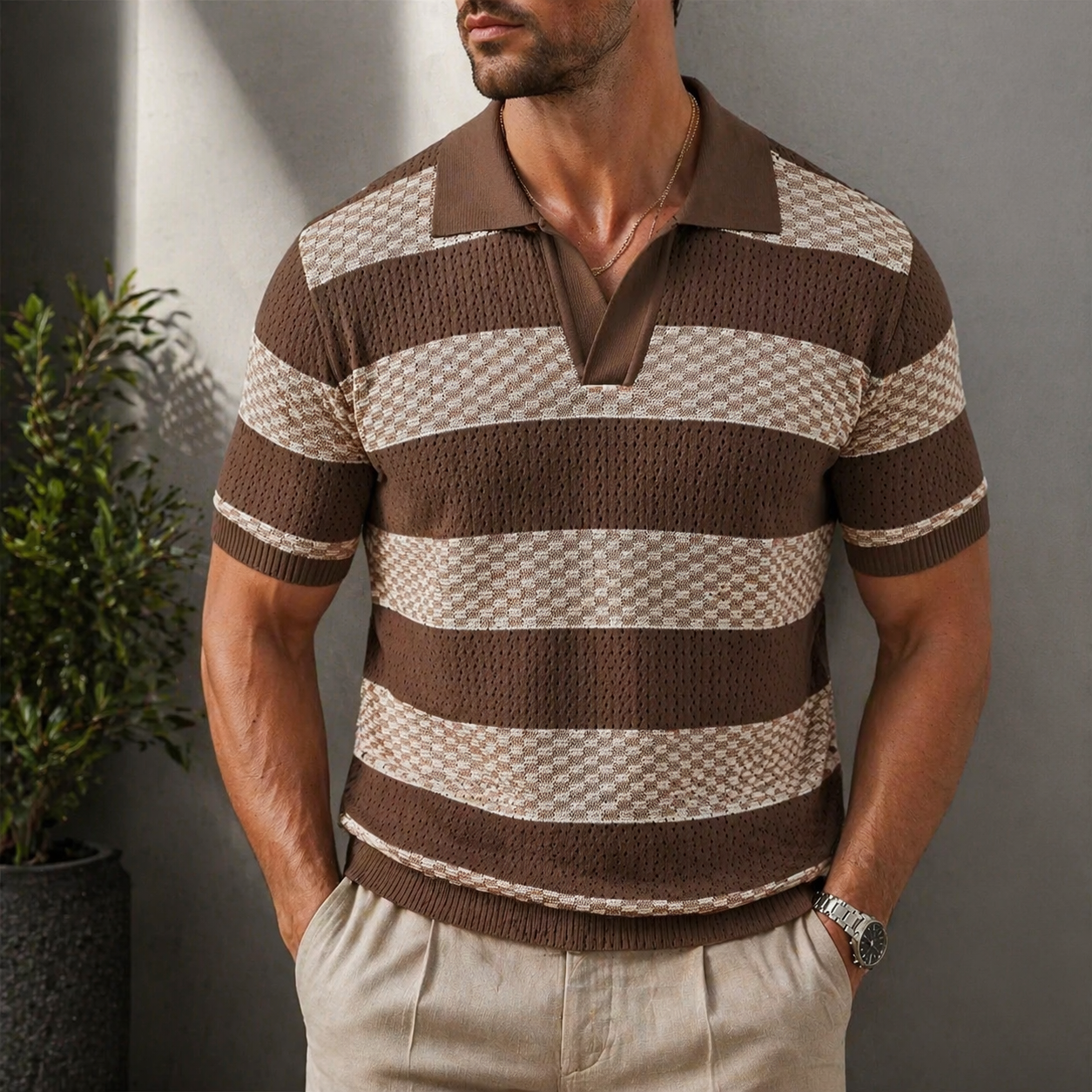 Men's Textured Knit Polo Shirt-Inmodax
