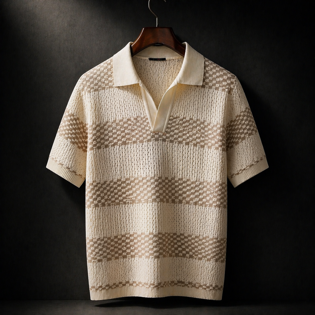 Men's Textured Knit Polo Shirt-Inmodax