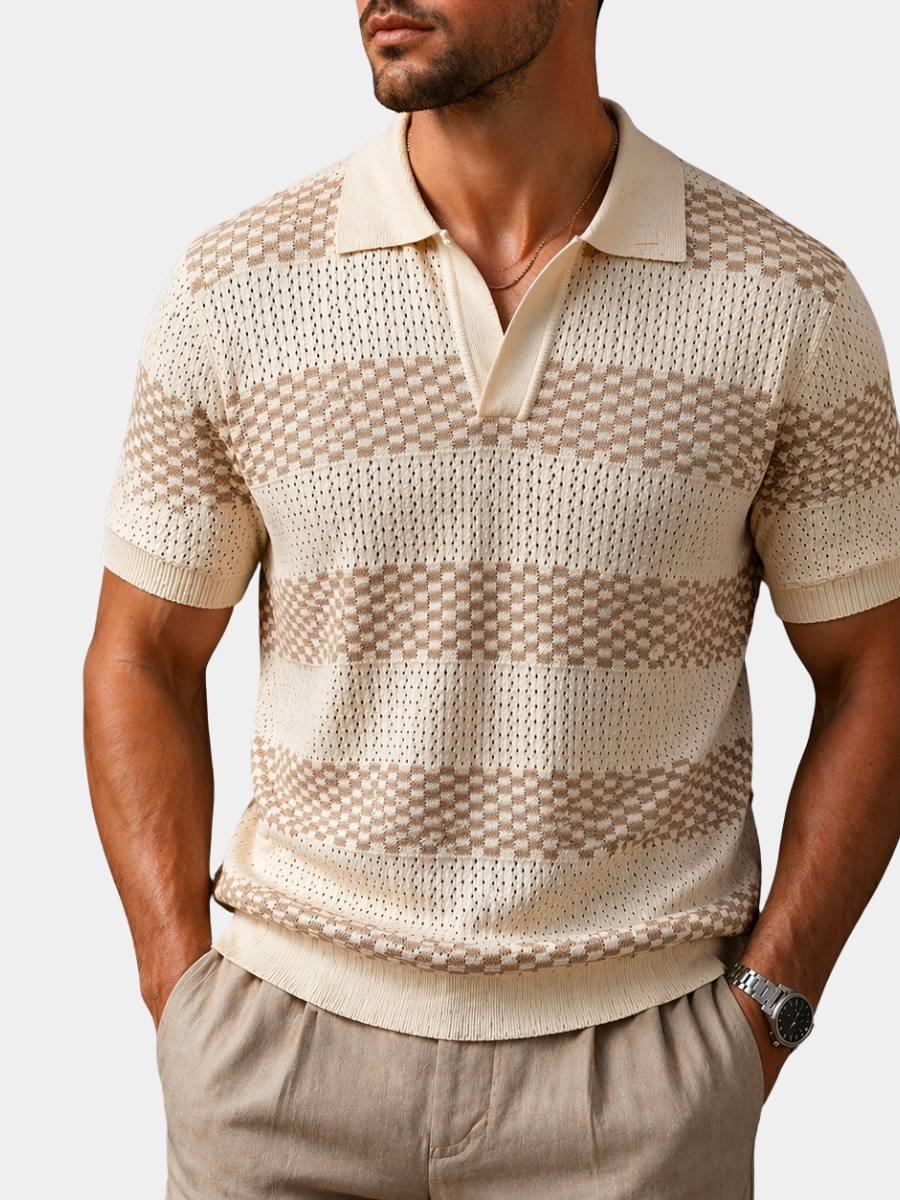 Men's Textured Knit Polo Shirt-Inmodax