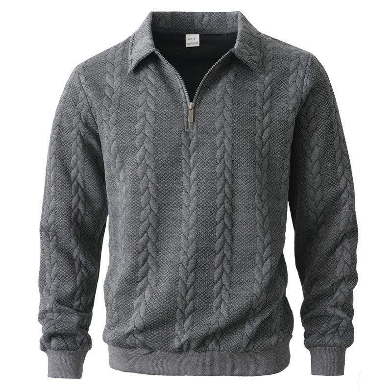 Men's Textured Quarter-Zip Polo Shirt-Inmodax