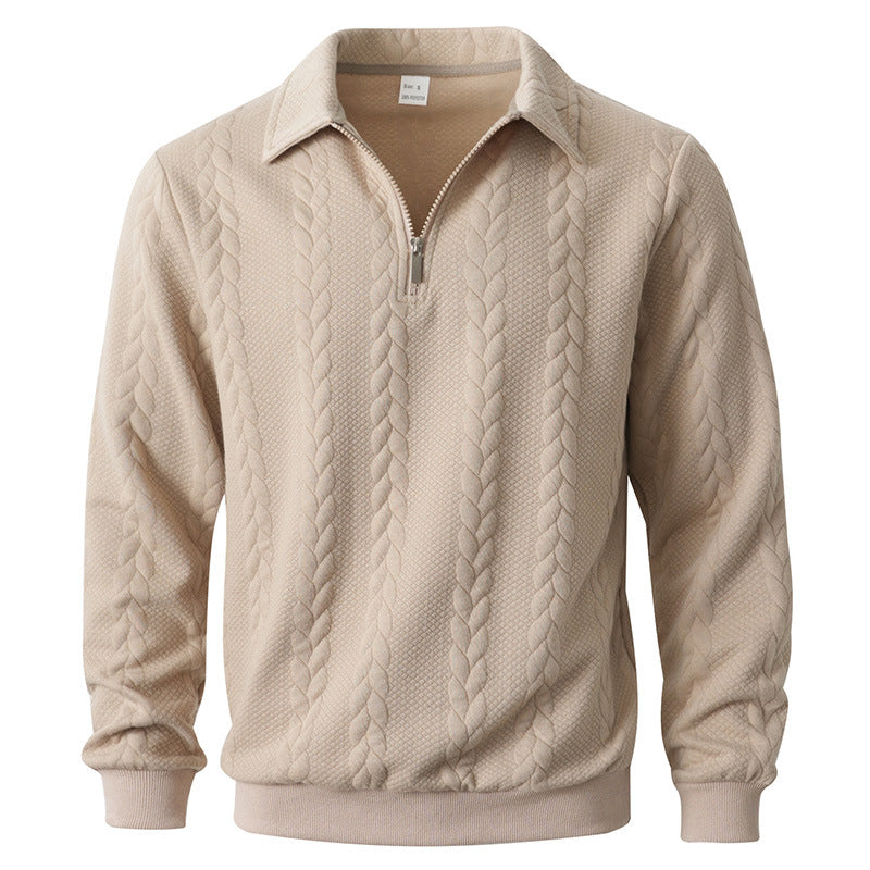 Men's Textured Quarter-Zip Polo Shirt-Inmodax