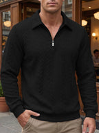 Men's Textured Quarter-Zip Polo Shirt-Inmodax
