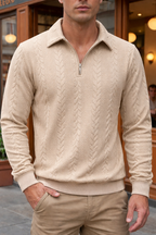 Men's Textured Quarter-Zip Polo Shirt-Inmodax