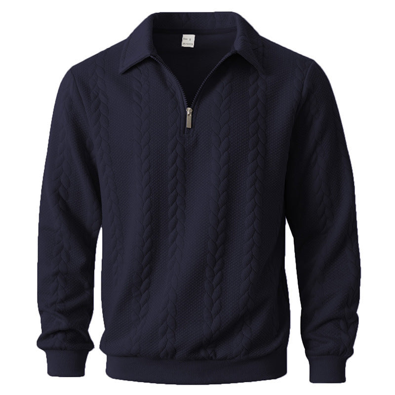 Men's Textured Quarter-Zip Polo Shirt-Inmodax