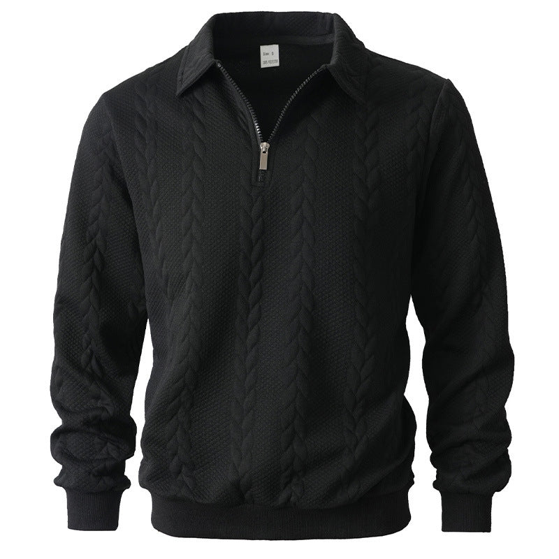 Men's Textured Quarter-Zip Polo Shirt-Inmodax