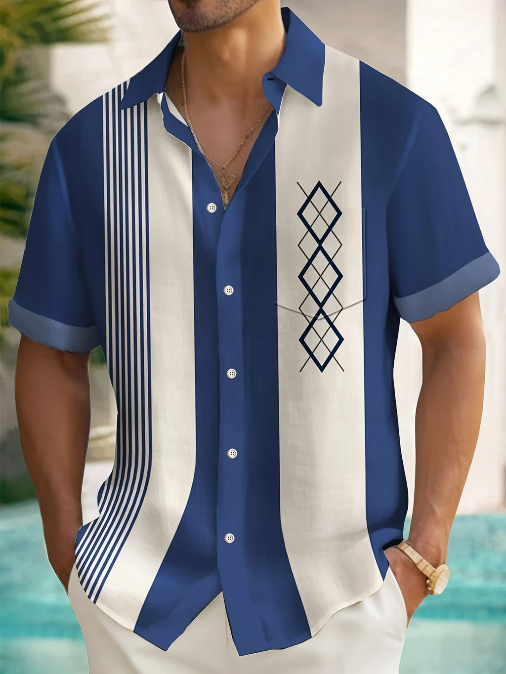 Men's Vintage Stripe Button-Up Shirt-Inmodax