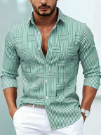 Men's Vintage-Wash Long-Sleeve Striped Shirt-Inmodax