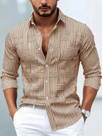 Men's Vintage-Wash Long-Sleeve Striped Shirt-Inmodax