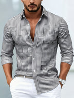 Men's Vintage-Wash Long-Sleeve Striped Shirt-Inmodax
