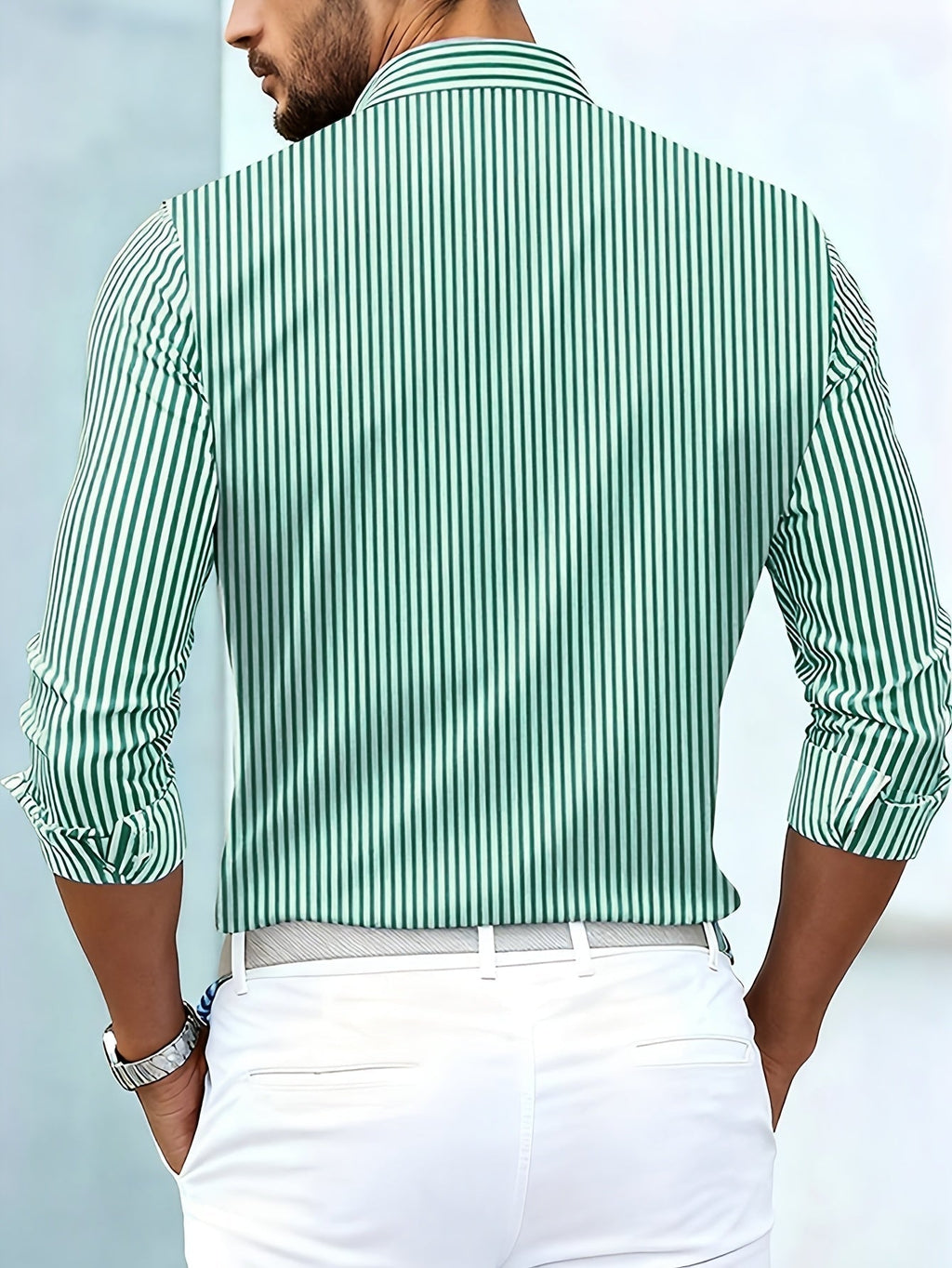 Men's Vintage-Wash Long-Sleeve Striped Shirt-Inmodax