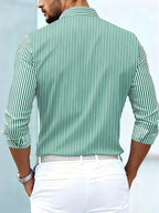 Men's Vintage-Wash Long-Sleeve Striped Shirt-Inmodax