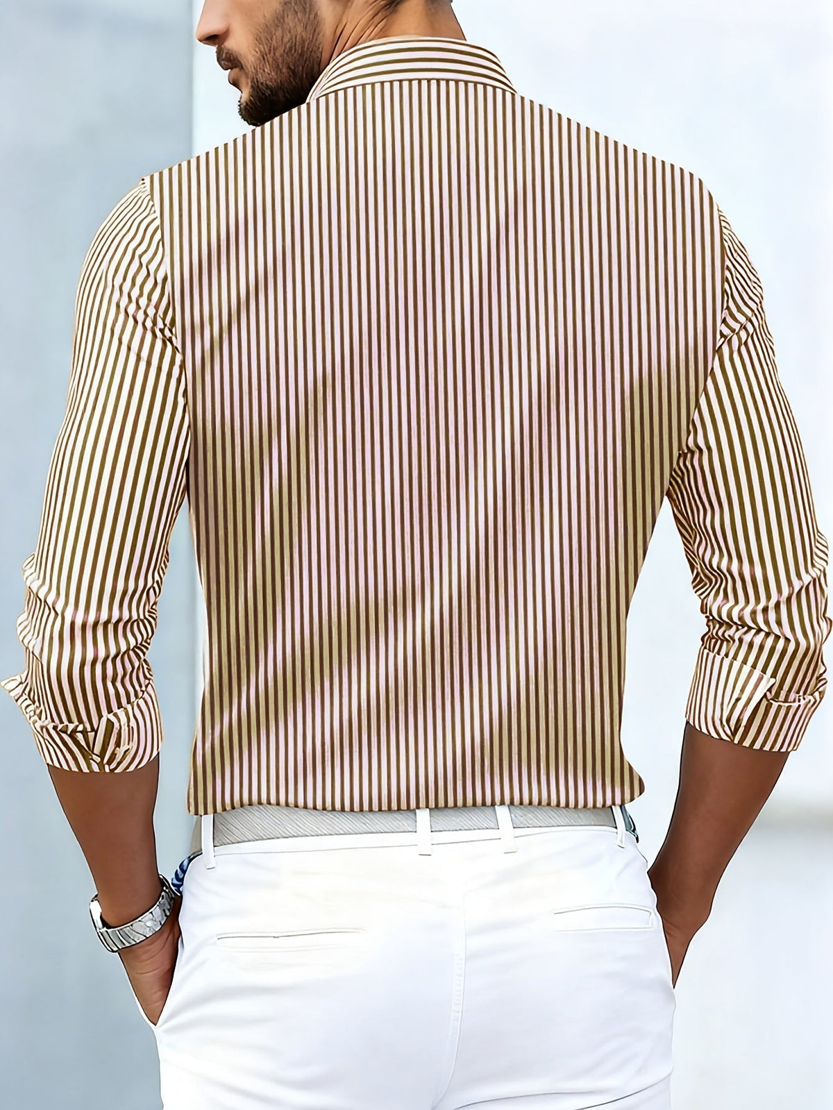 Men's Vintage-Wash Long-Sleeve Striped Shirt-Inmodax