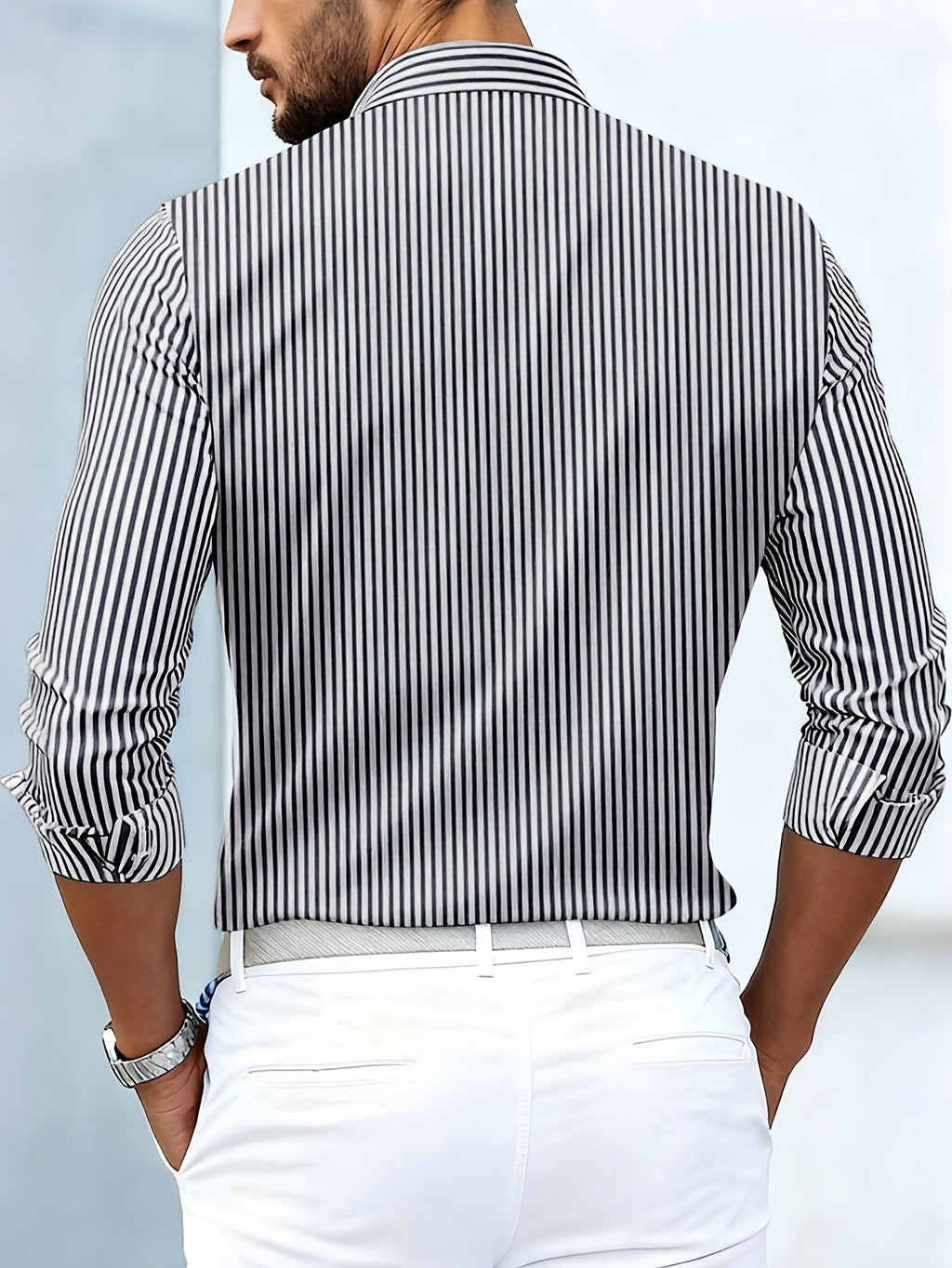 Men's Vintage-Wash Long-Sleeve Striped Shirt-Inmodax