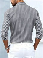 Men's Vintage-Wash Long-Sleeve Striped Shirt-Inmodax