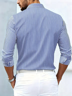 Men's Vintage-Wash Long-Sleeve Striped Shirt-Inmodax