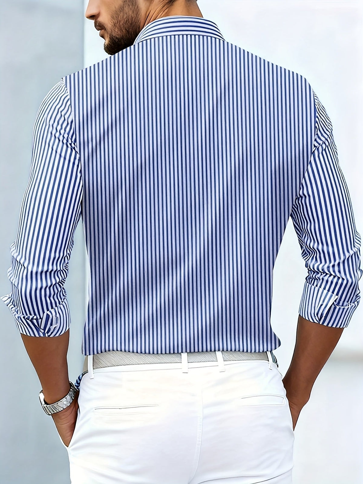 Men's Vintage-Wash Long-Sleeve Striped Shirt-Inmodax