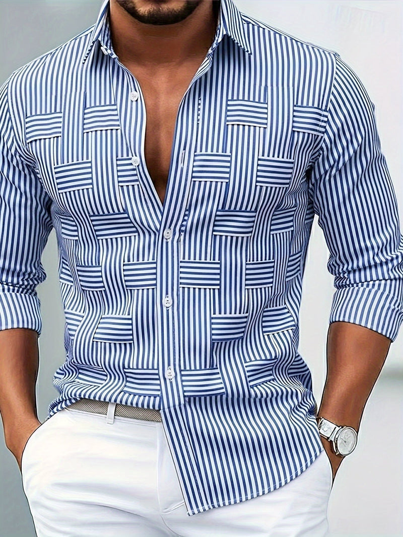 Men's Vintage-Wash Long-Sleeve Striped Shirt-Inmodax