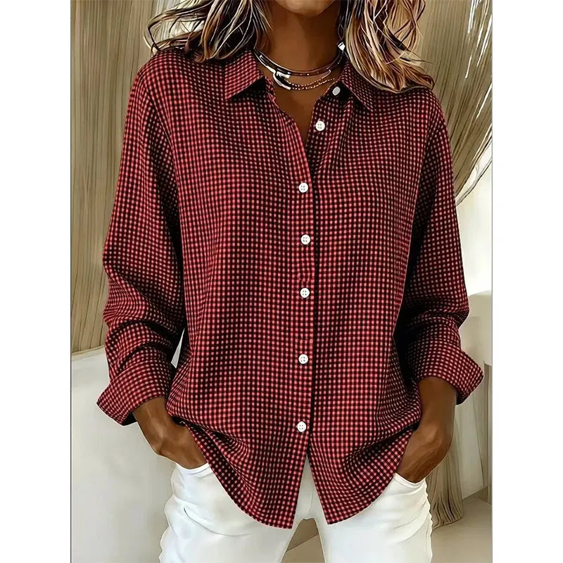 Women's Classic Gingham Button-Up Blouse-Inmodax
