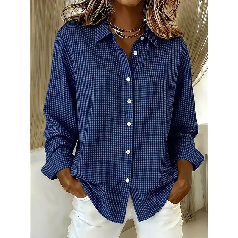 Women's Classic Gingham Button-Up Blouse-Inmodax