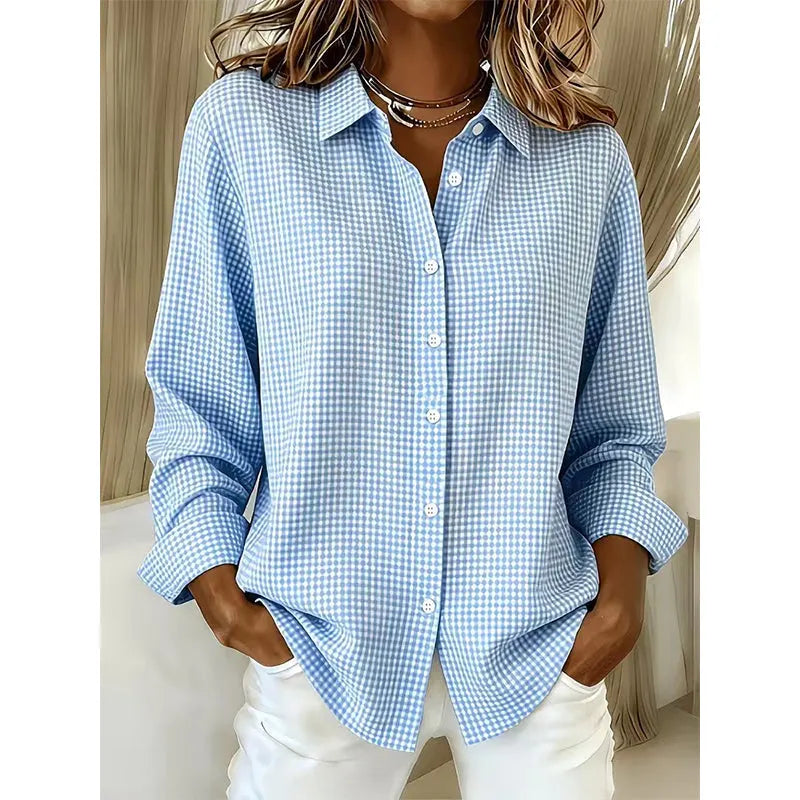 Women's Classic Gingham Button-Up Blouse-Inmodax