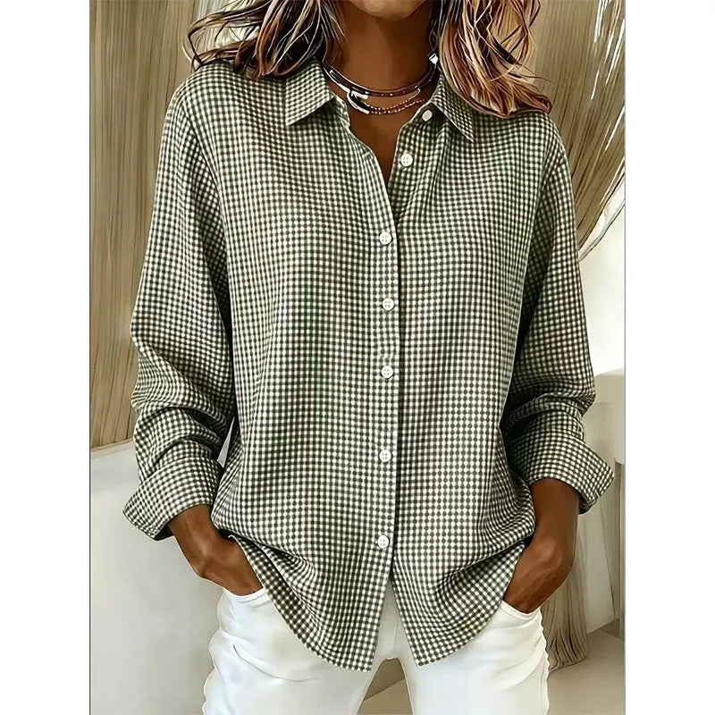 Women's Classic Gingham Button-Up Blouse-Inmodax
