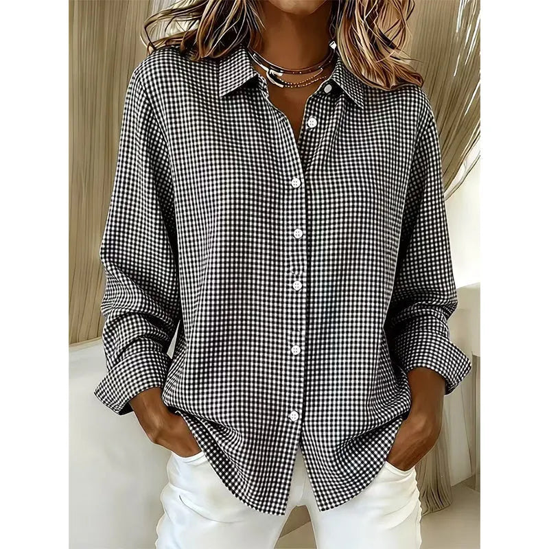 Women's Classic Gingham Button-Up Blouse-Inmodax