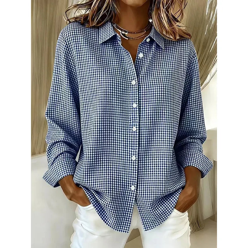 Women's Classic Gingham Button-Up Blouse-Inmodax