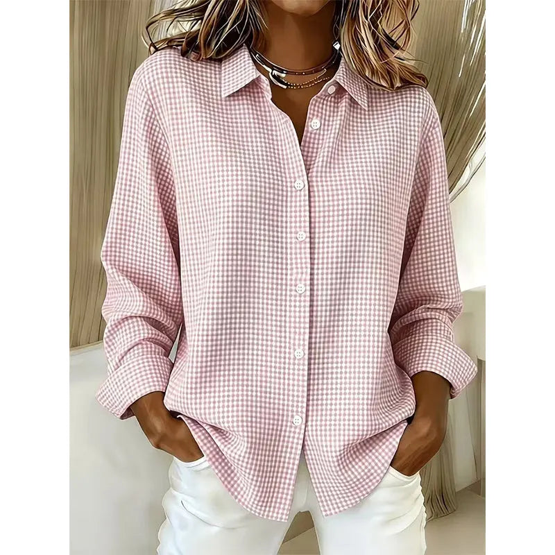 Women's Classic Gingham Button-Up Blouse-Inmodax