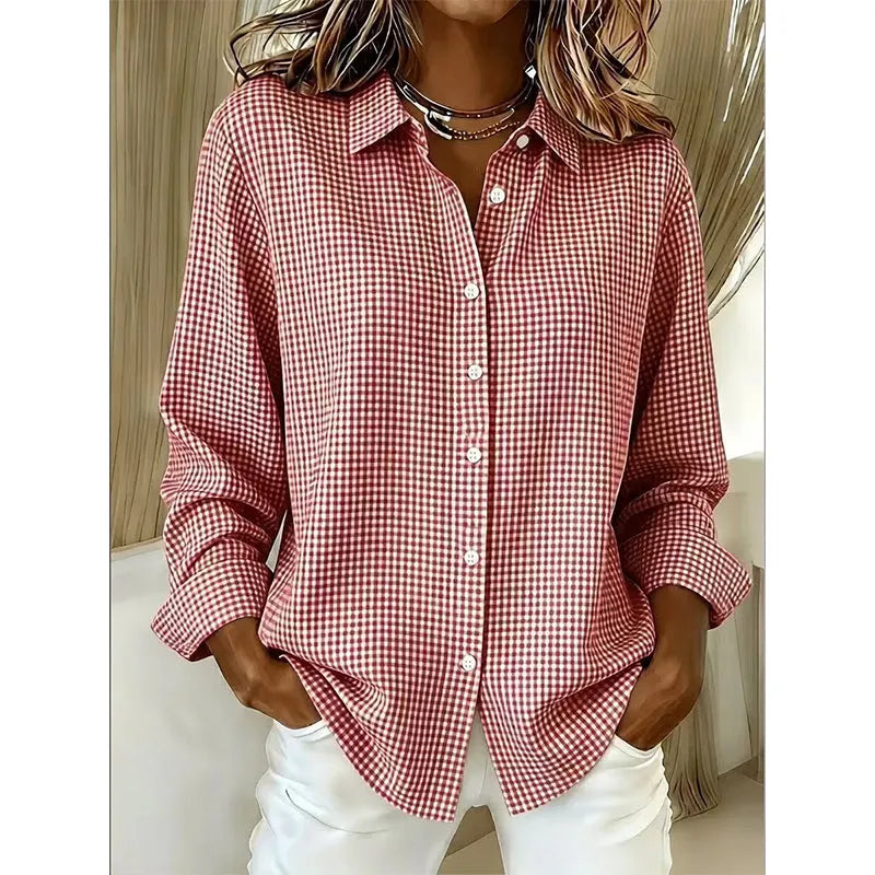 Women's Classic Gingham Button-Up Blouse-Inmodax