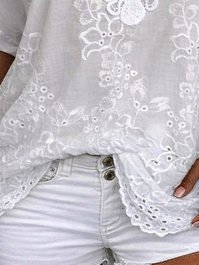 Women's Embroidered Lace V Neck Blouse-Inmodax