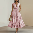 Women's Floral Pleated Midi Dress-Inmodax