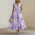 Women's Floral Pleated Midi Dress-Inmodax
