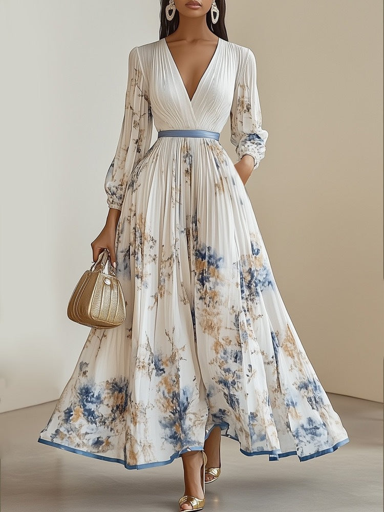 Women's Floral Pleated Midi Dress-Inmodax