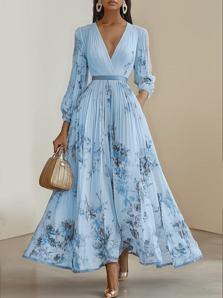 Women's Floral Pleated Midi Dress-Inmodax