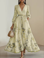 Women's Floral Pleated Midi Dress-Inmodax