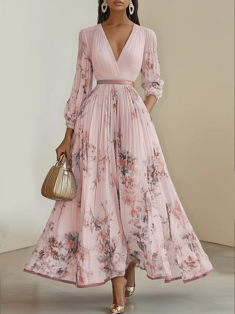 Women's Floral Pleated Midi Dress-Inmodax