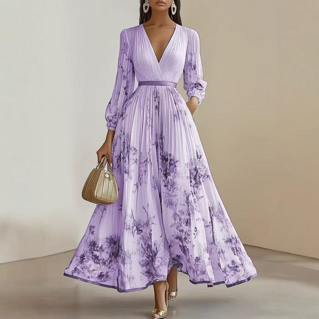 Women's Floral Pleated Midi Dress-Inmodax