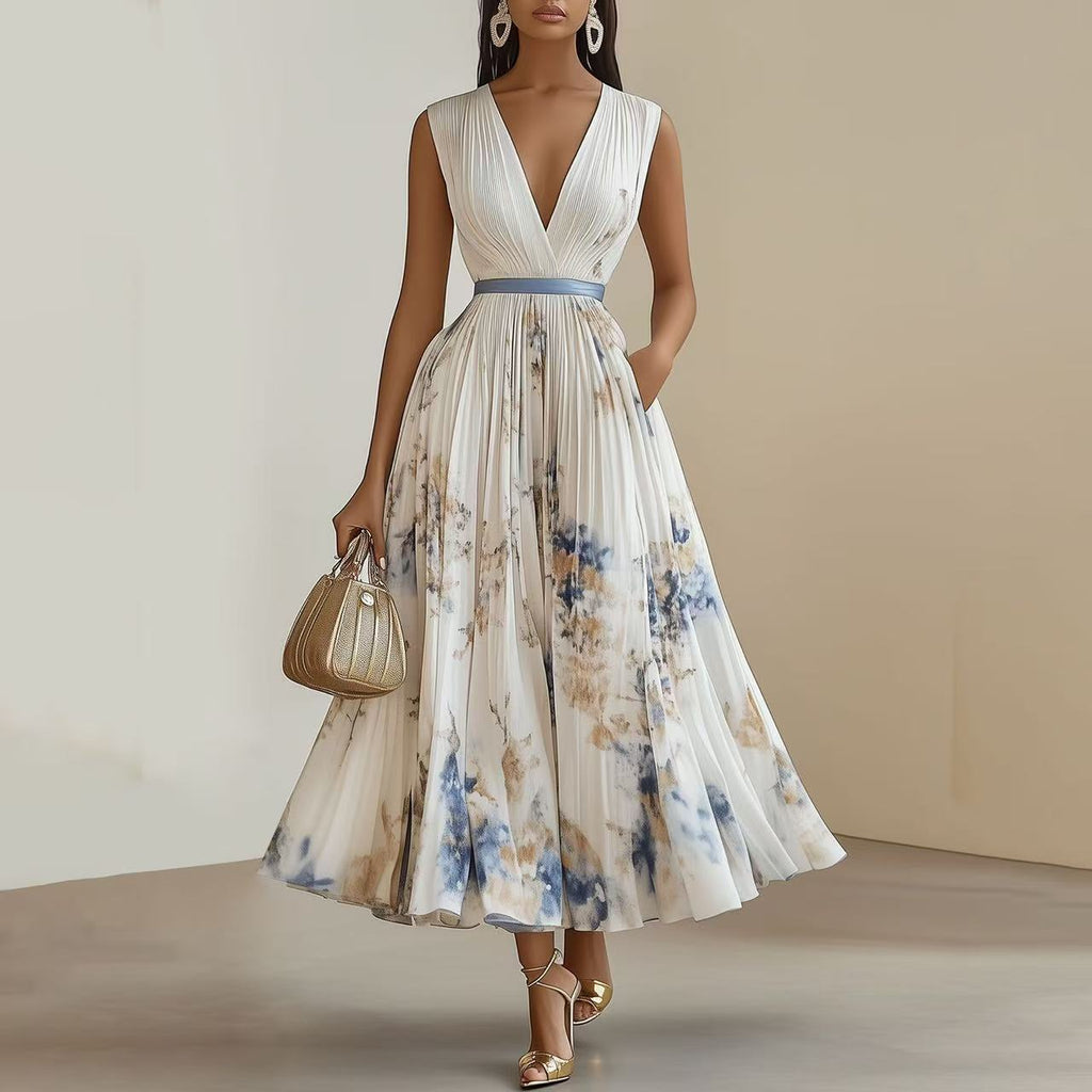 Women's Floral Pleated Midi Dress-Inmodax