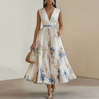 Women's Floral Pleated Midi Dress-Inmodax