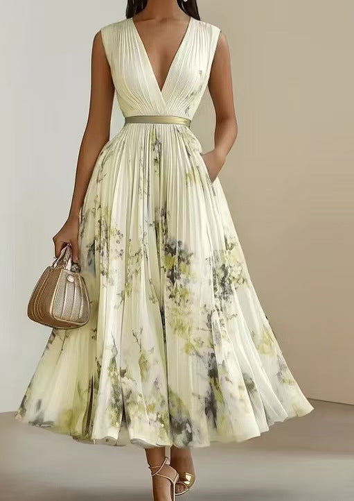 Women's Floral Pleated Midi Dress-Inmodax