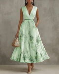 Women's Floral Pleated Midi Dress-Inmodax