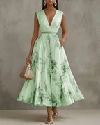 Women's Floral Pleated Midi Dress-Inmodax